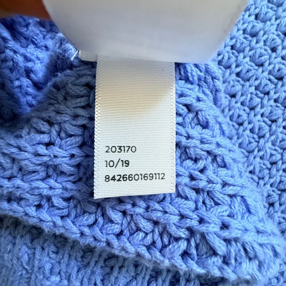 POPSUGAR Waffle Knit Cardigan Sweater Blue Mustard Yellow Cuffs Womens Medium